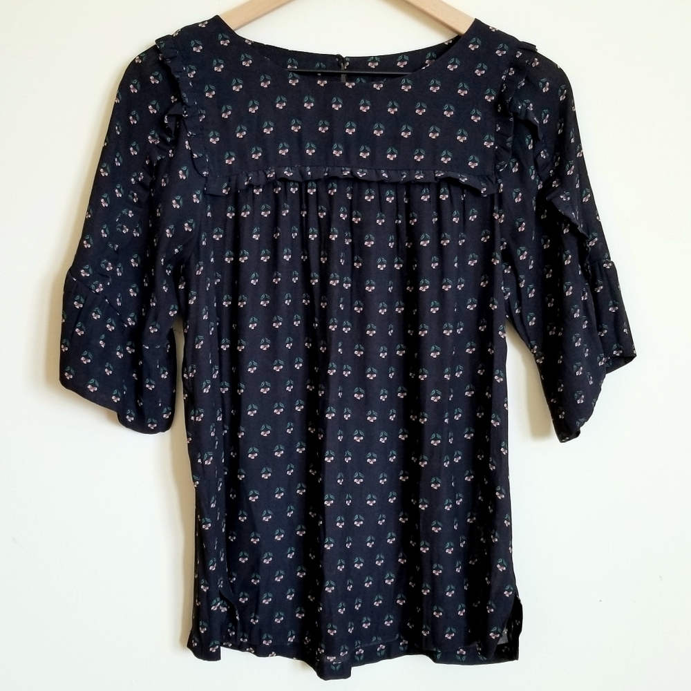 LOFT NAVY PRINTED BLOUSE